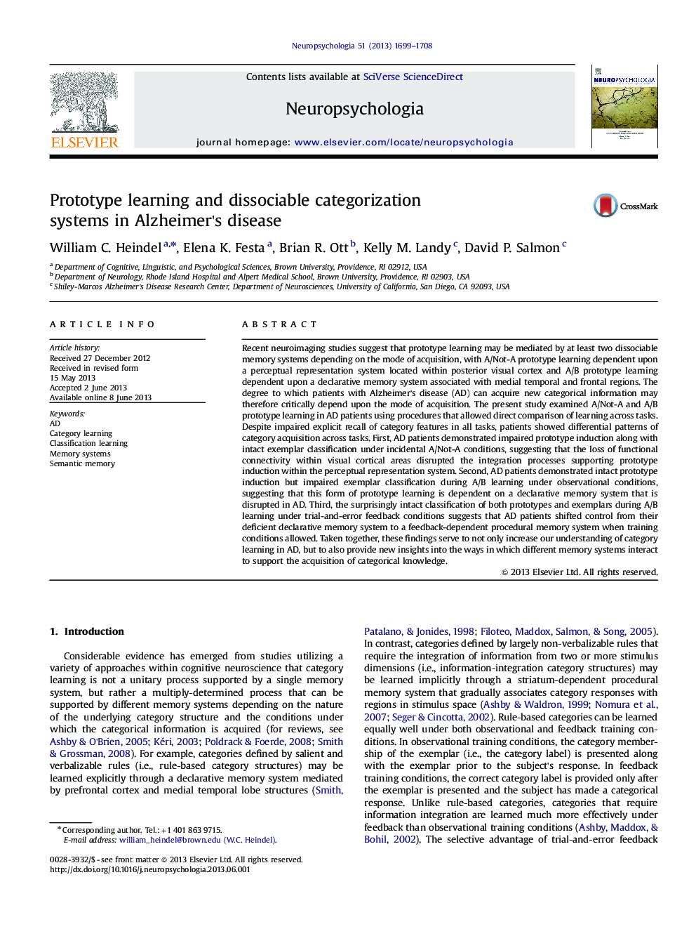 Prototype learning and dissociable categorization systems in Alzheimer's disease