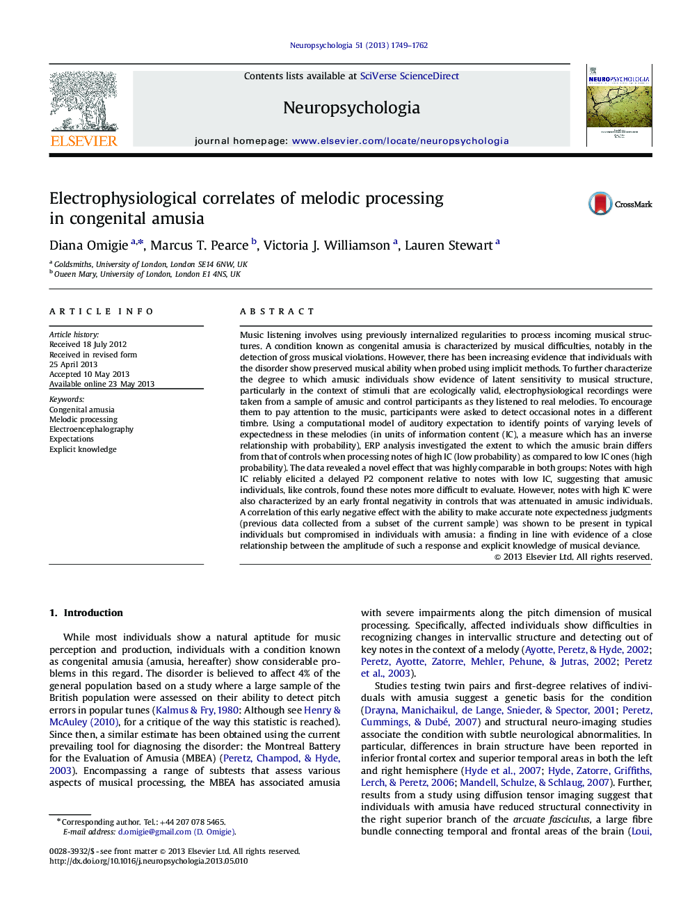 Electrophysiological correlates of melodic processing in congenital amusia