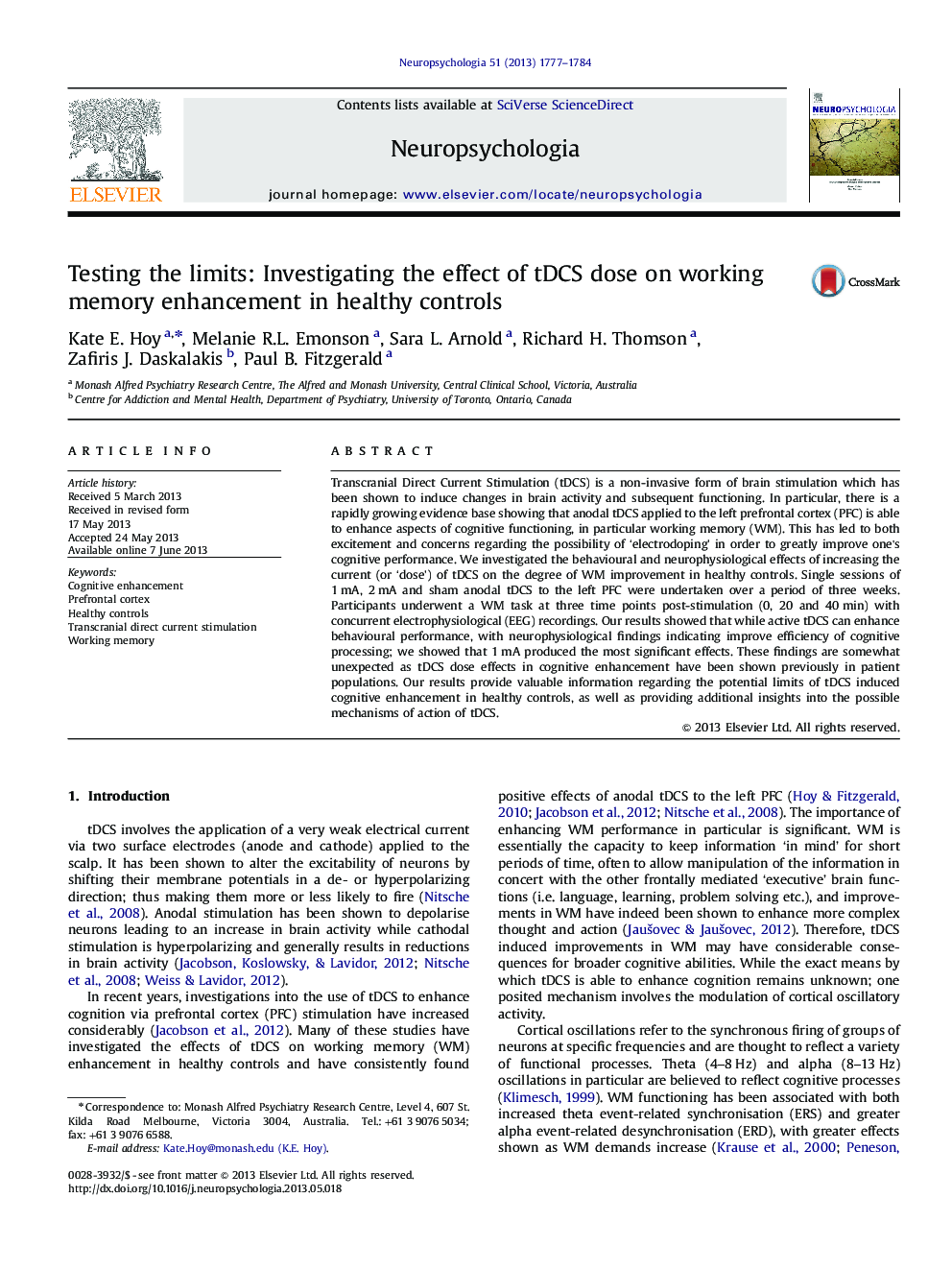 Testing the limits: Investigating the effect of tDCS dose on working memory enhancement in healthy controls