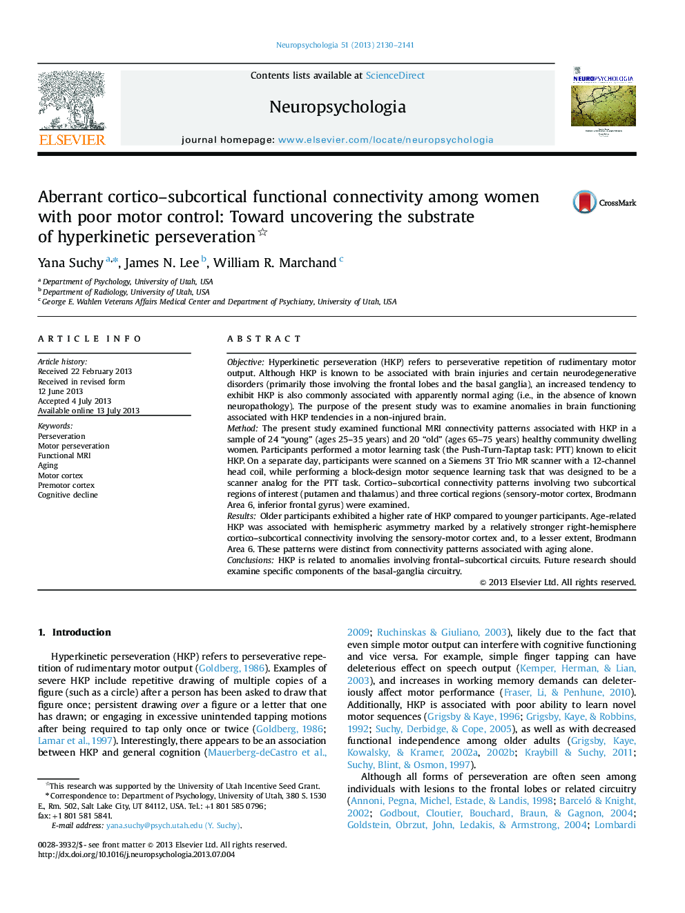 Aberrant cortico-subcortical functional connectivity among women with poor motor control: Toward uncovering the substrate of hyperkinetic perseveration