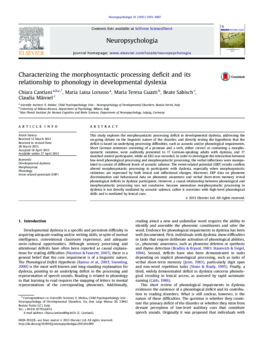 Characterizing the morphosyntactic processing deficit and its relationship to phonology in developmental dyslexia