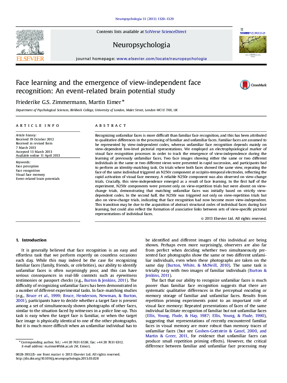 Face learning and the emergence of view-independent face recognition: An event-related brain potential study