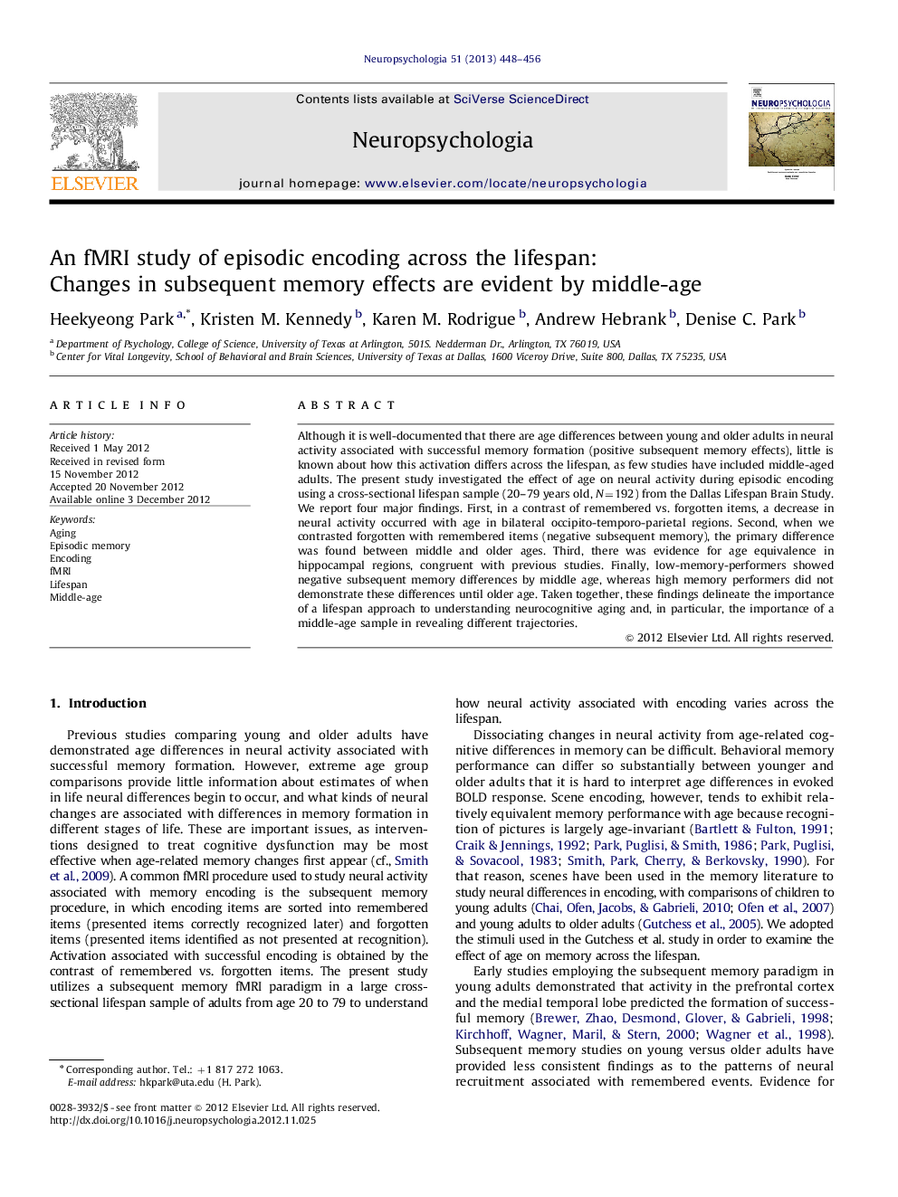 An fMRI study of episodic encoding across the lifespan: Changes in subsequent memory effects are evident by middle-age