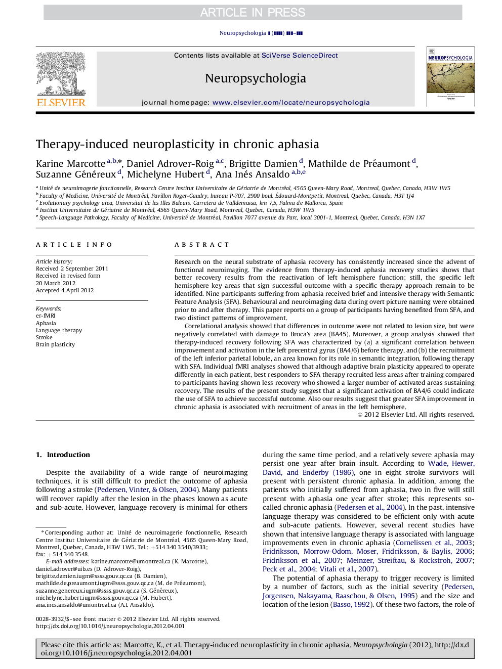 Therapy-induced neuroplasticity in chronic aphasia