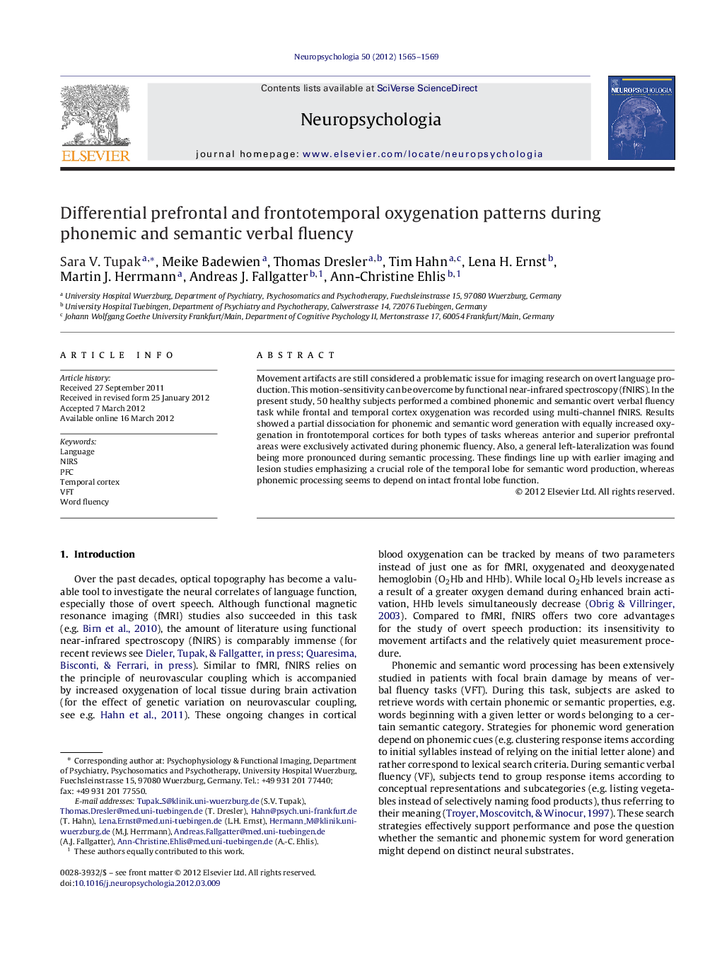 Differential prefrontal and frontotemporal oxygenation patterns during phonemic and semantic verbal fluency