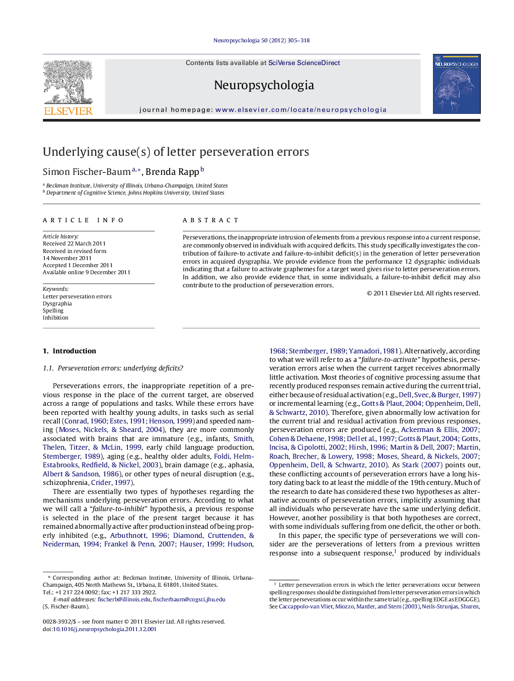 Underlying cause(s) of letter perseveration errors