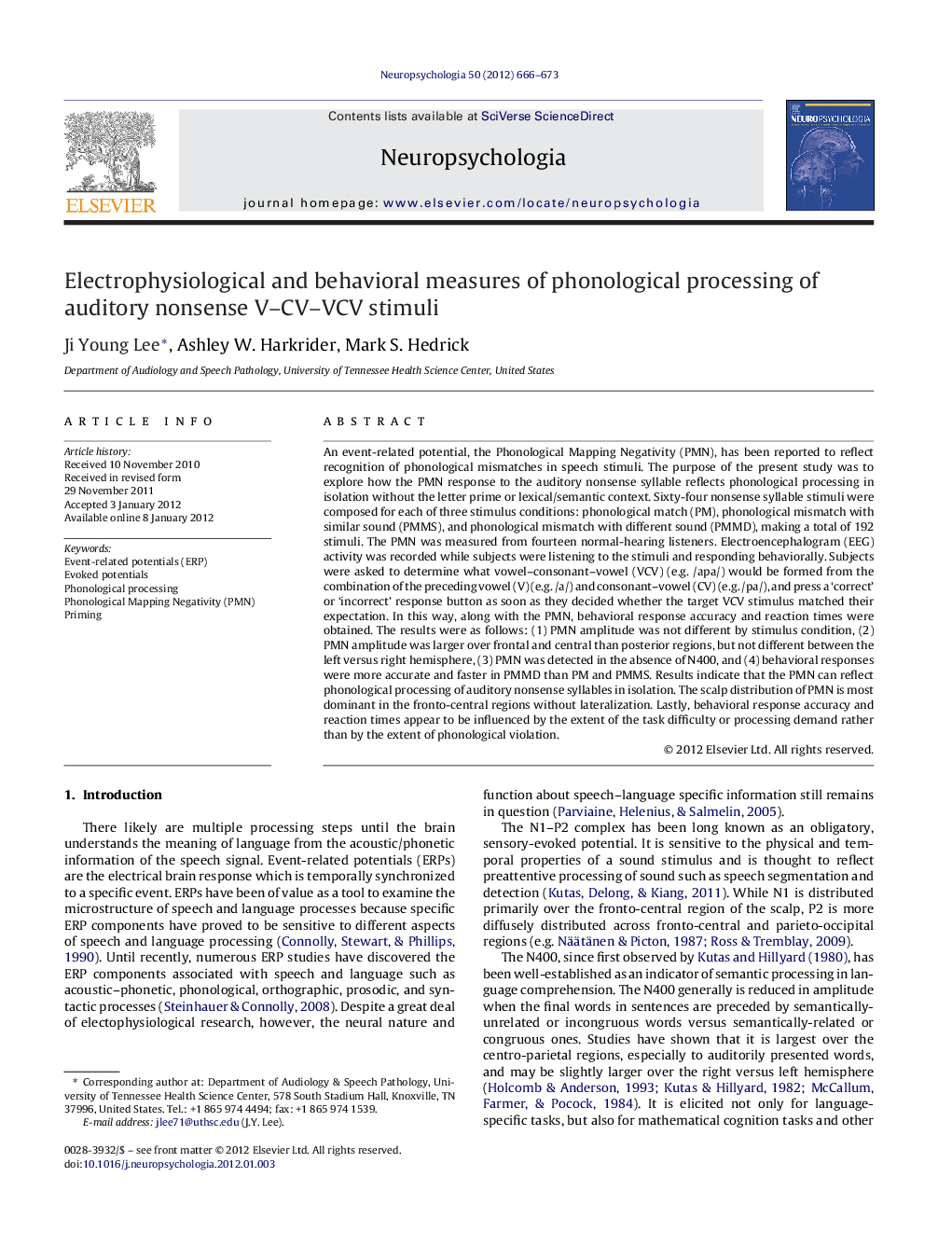 Electrophysiological and behavioral measures of phonological processing of auditory nonsense V-CV-VCV stimuli