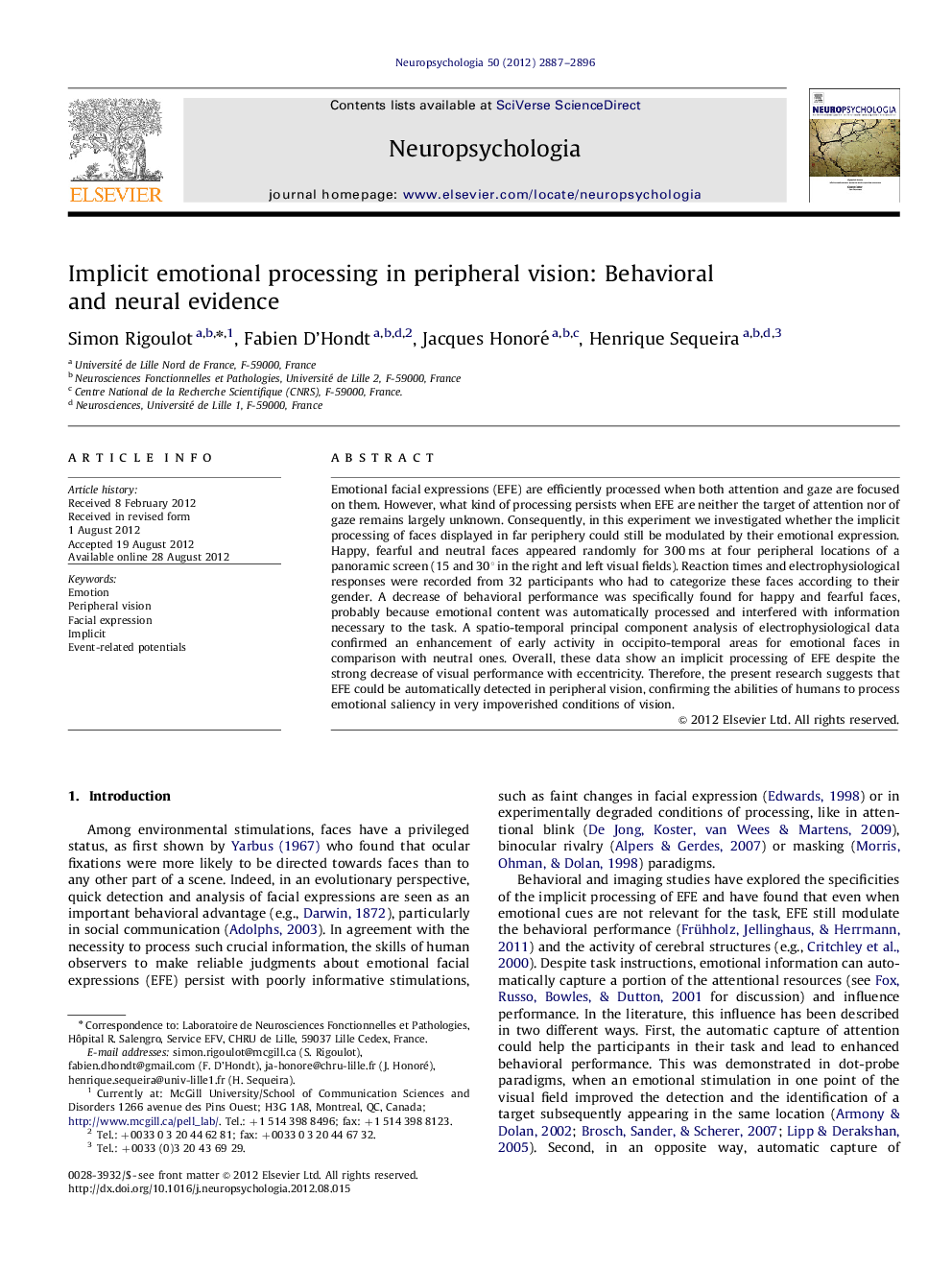 Implicit emotional processing in peripheral vision: Behavioral and neural evidence