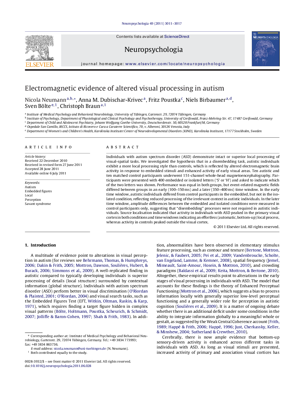 Electromagnetic evidence of altered visual processing in autism