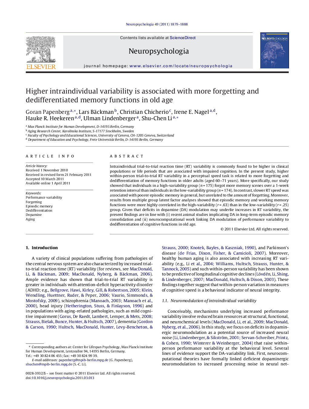 Higher intraindividual variability is associated with more forgetting and dedifferentiated memory functions in old age