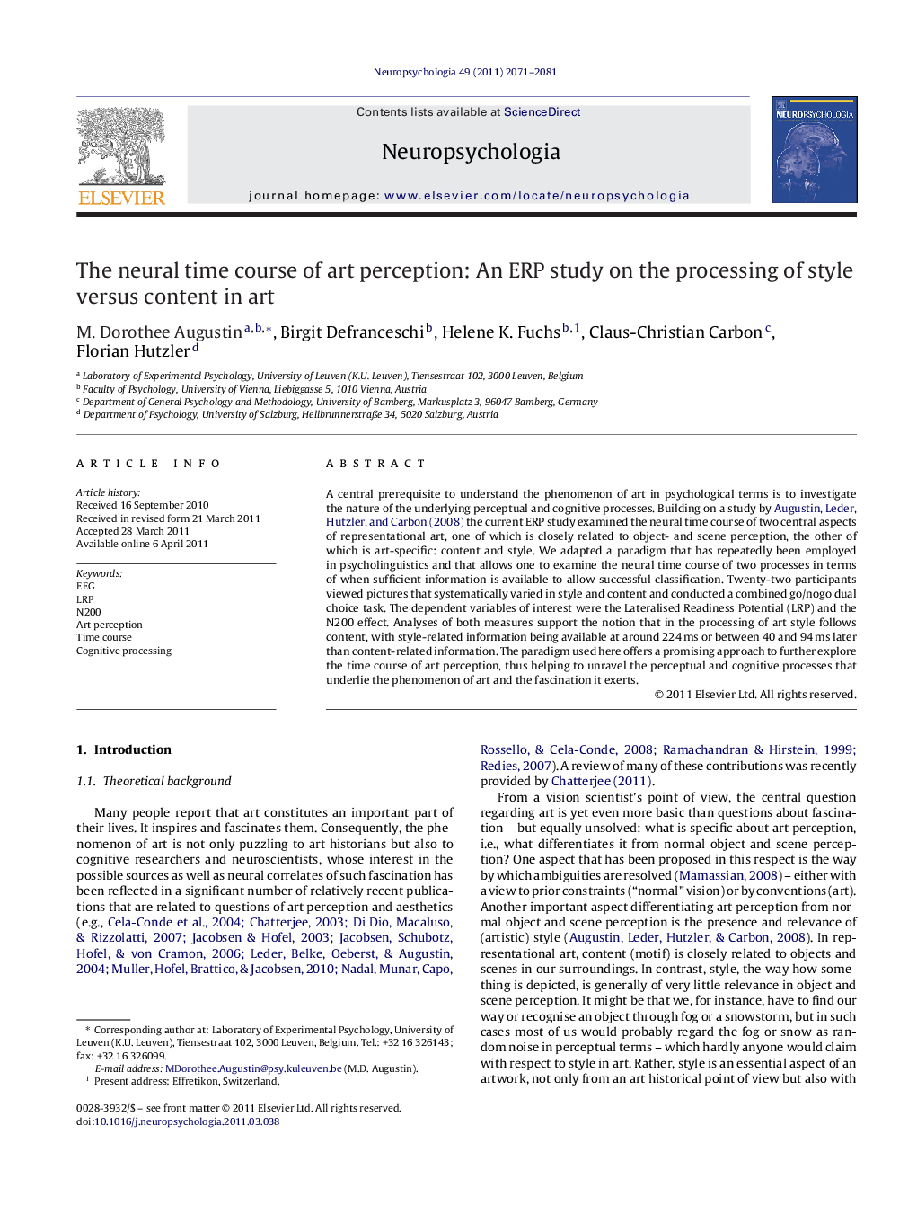 The neural time course of art perception: An ERP study on the processing of style versus content in art