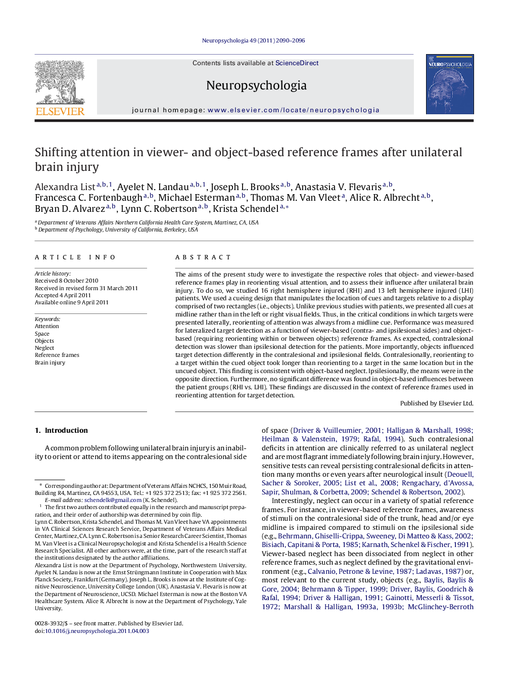 Shifting attention in viewer- and object-based reference frames after unilateral brain injury