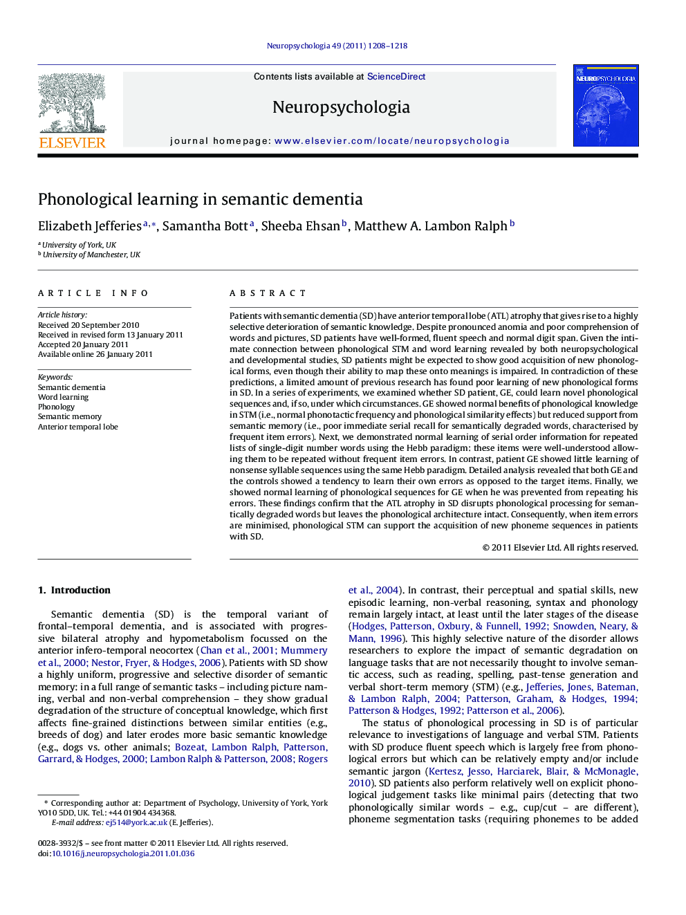 Phonological learning in semantic dementia