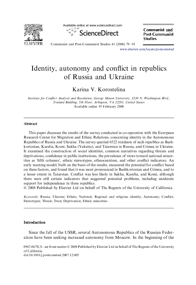 Identity, autonomy and conflict in republics of Russia and Ukraine