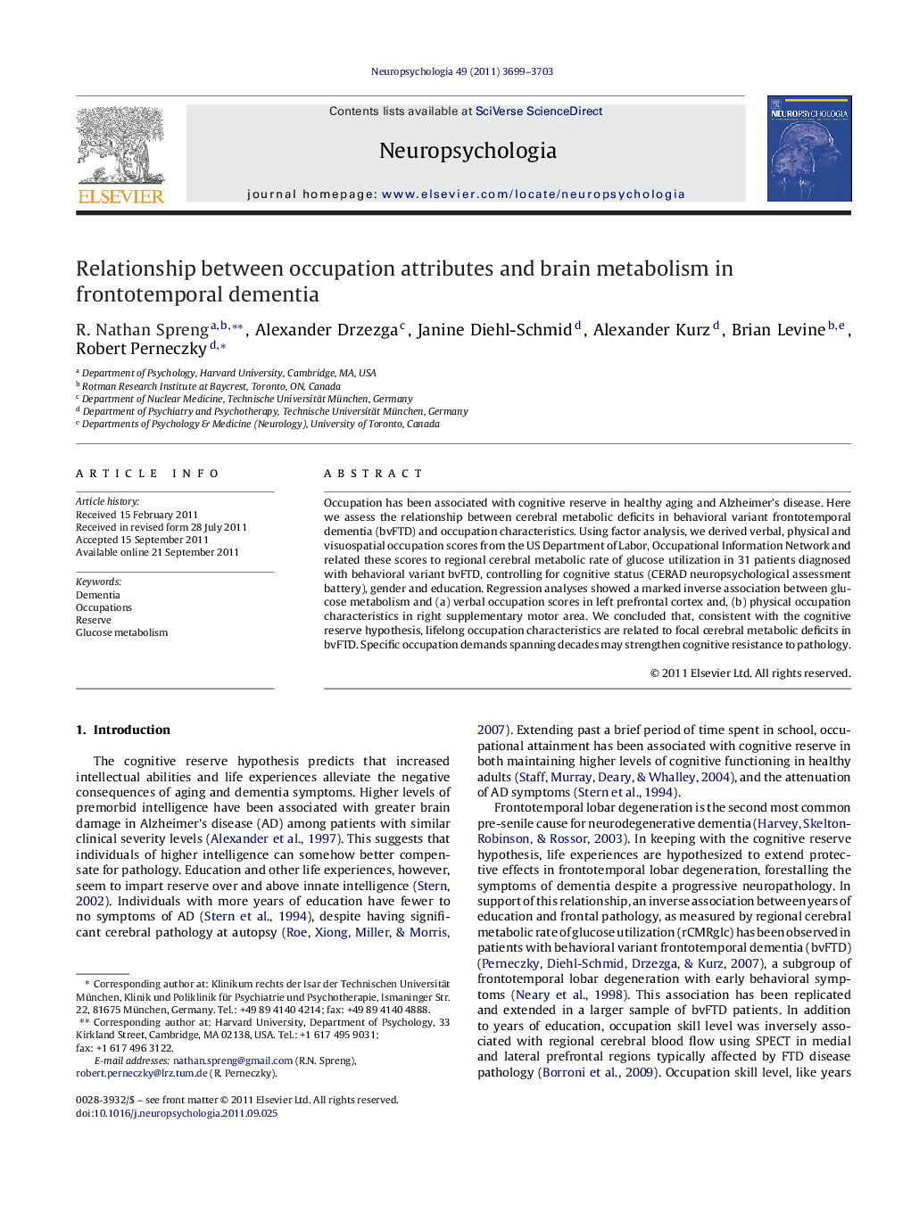 Relationship between occupation attributes and brain metabolism in frontotemporal dementia