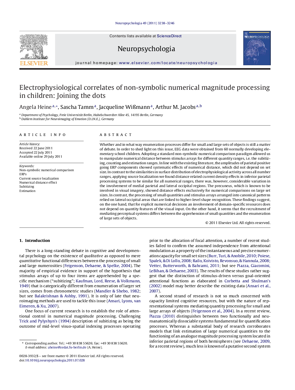 Electrophysiological correlates of non-symbolic numerical magnitude processing in children: Joining the dots