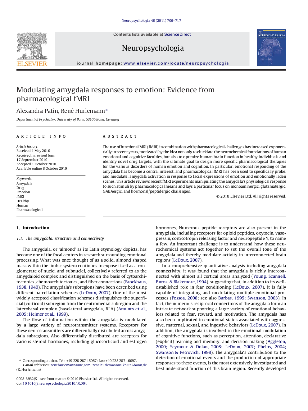 Modulating amygdala responses to emotion: Evidence from pharmacological fMRI