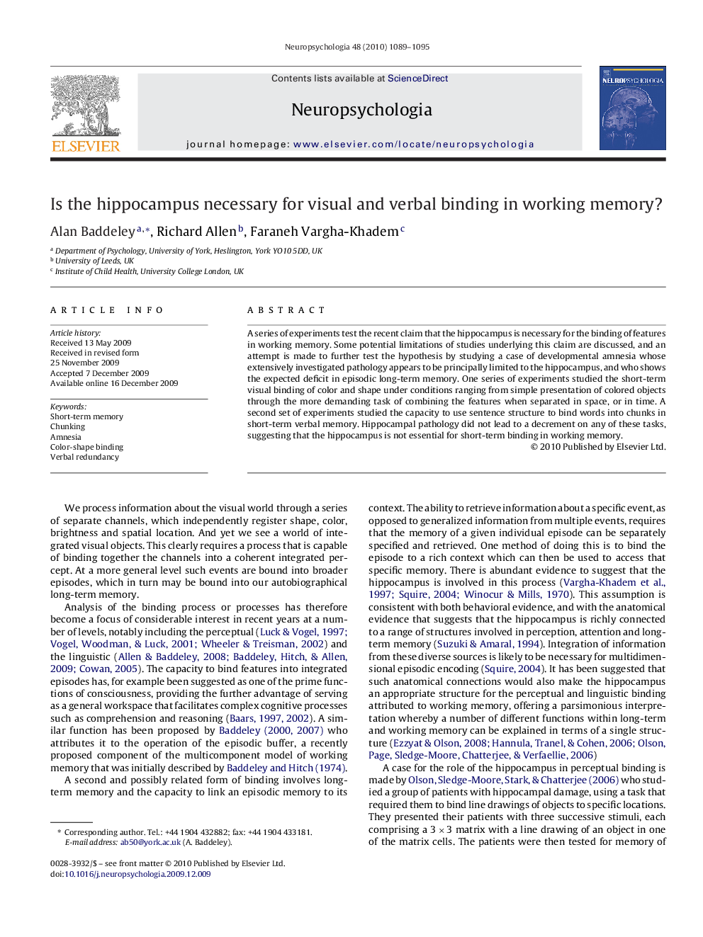 Is the hippocampus necessary for visual and verbal binding in working memory?