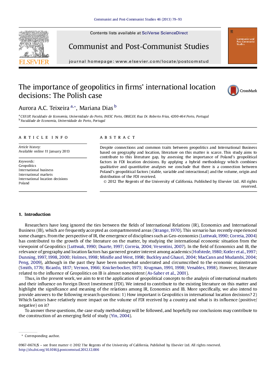 The importance of geopolitics in firms' international location decisions: The Polish case