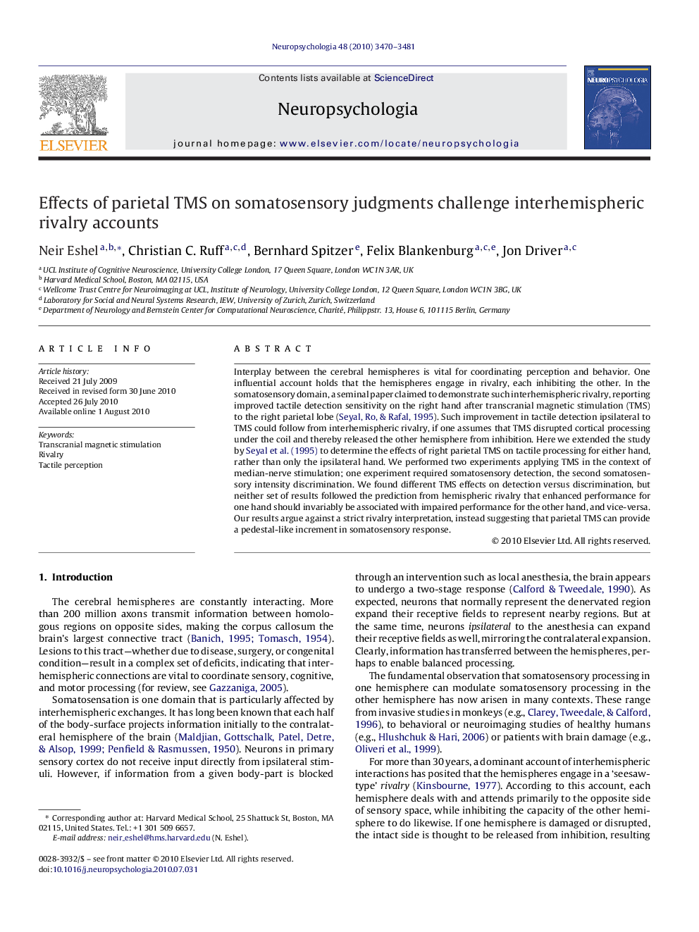 Effects of parietal TMS on somatosensory judgments challenge interhemispheric rivalry accounts