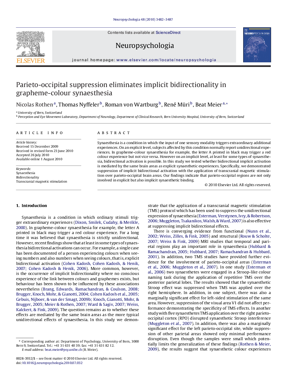 Parieto-occipital suppression eliminates implicit bidirectionality in grapheme-colour synaesthesia