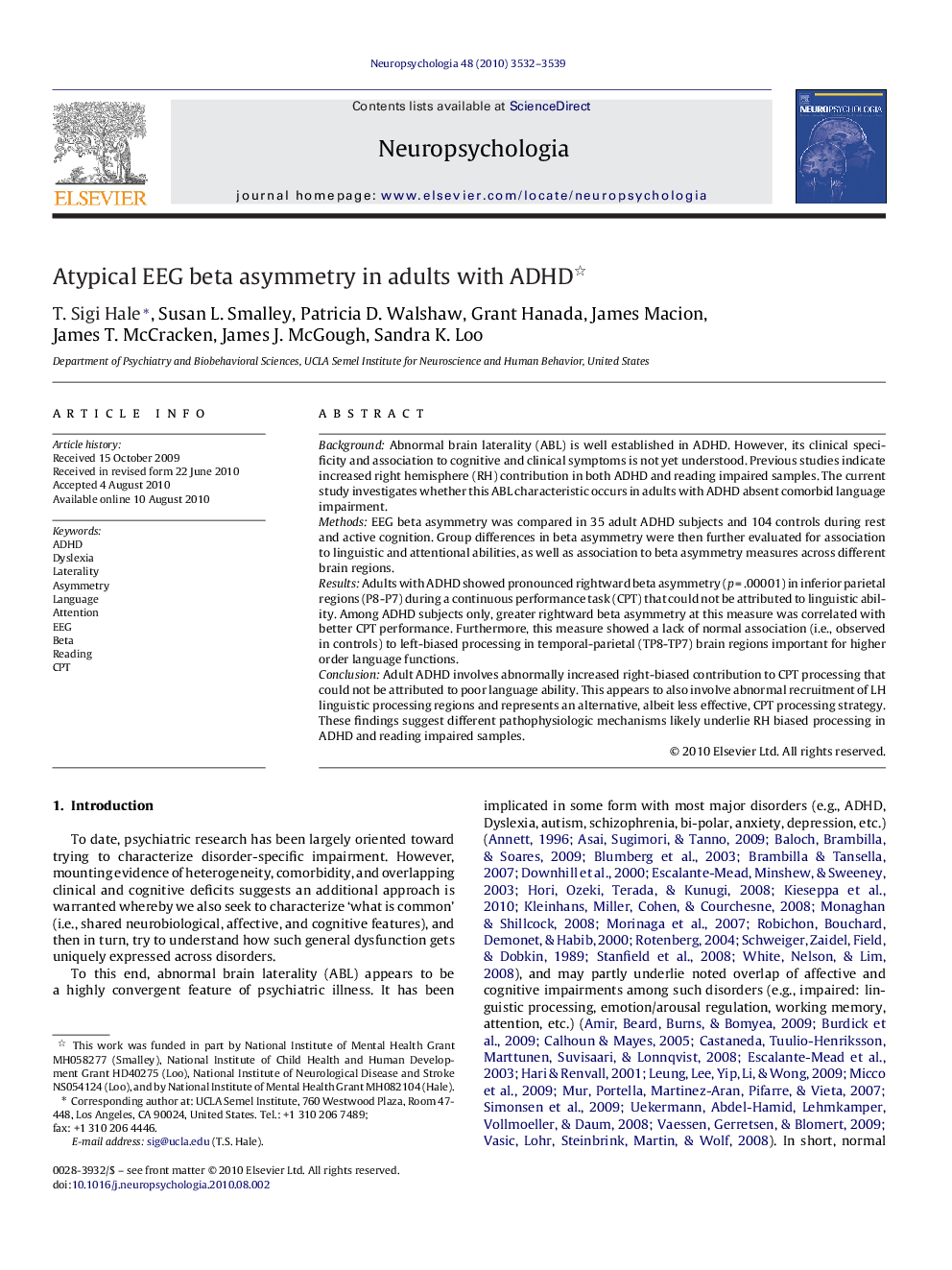 Atypical EEG beta asymmetry in adults with ADHD