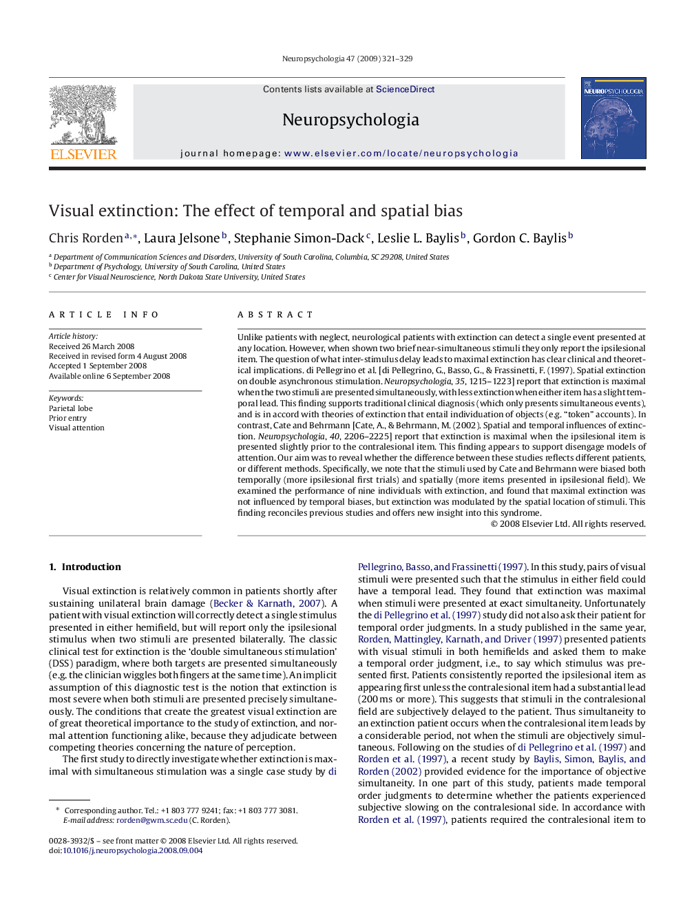 Visual extinction: The effect of temporal and spatial bias