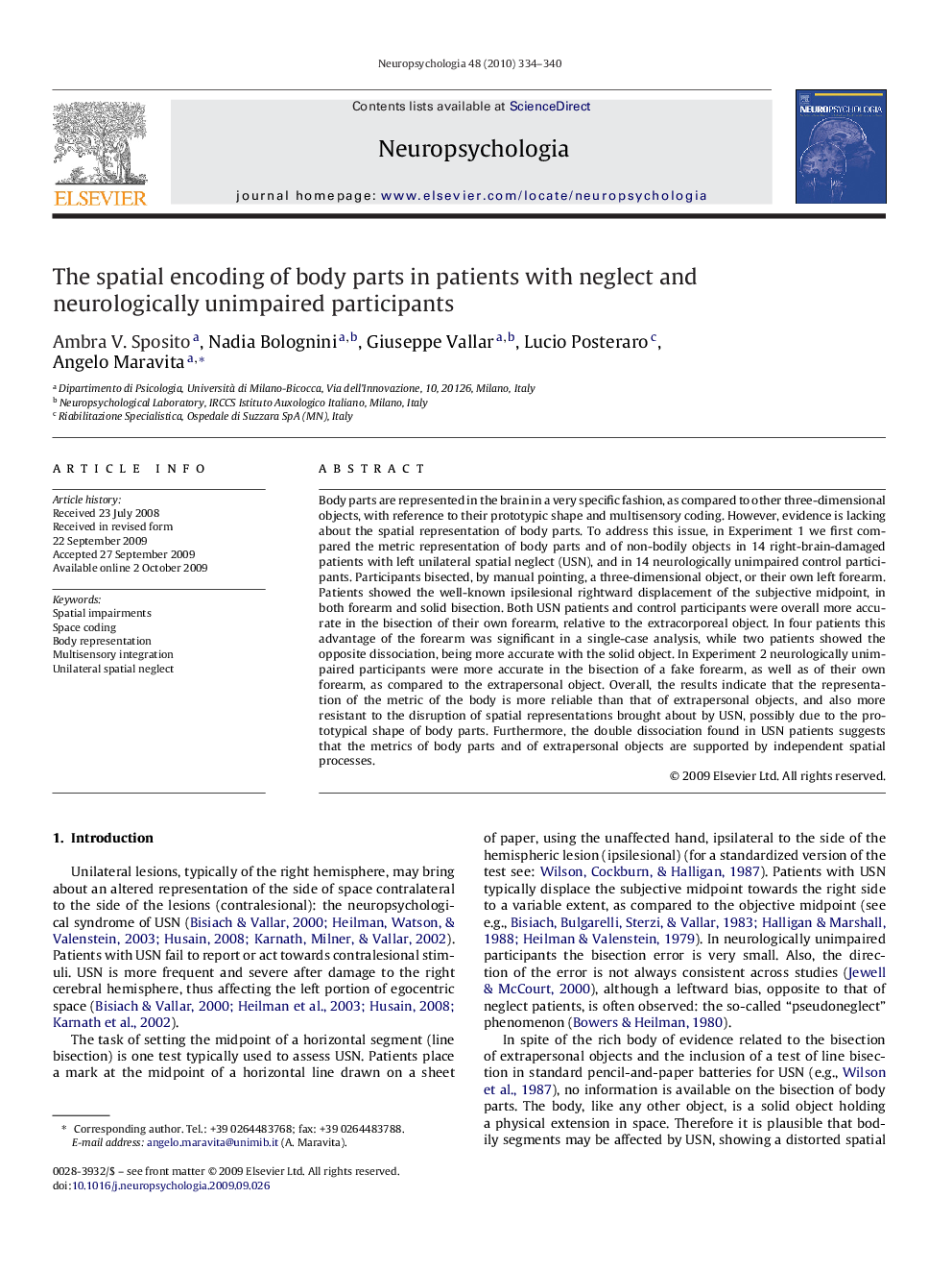 The spatial encoding of body parts in patients with neglect and neurologically unimpaired participants