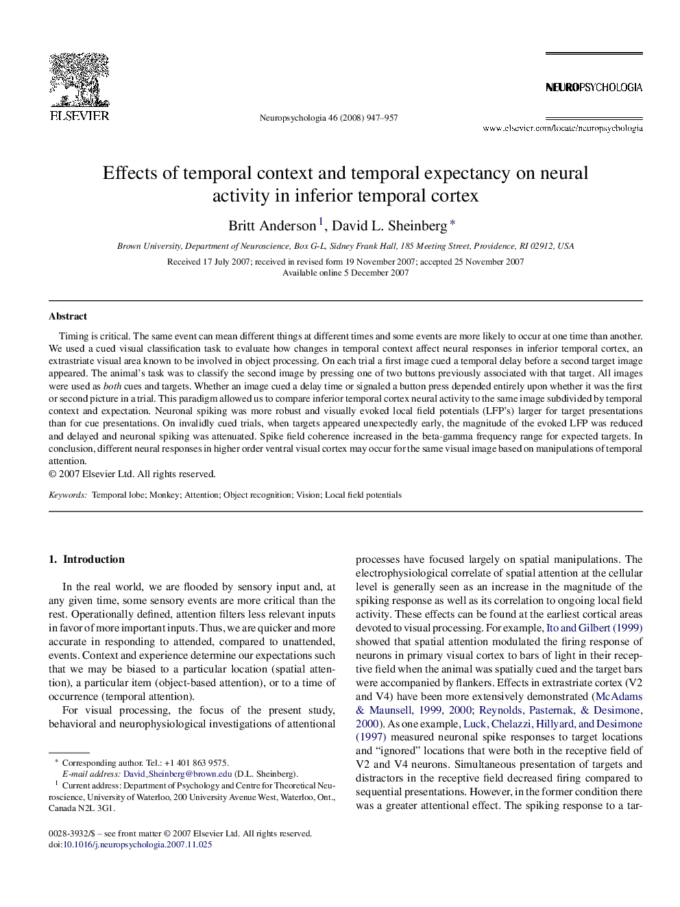 Effects of temporal context and temporal expectancy on neural activity in inferior temporal cortex