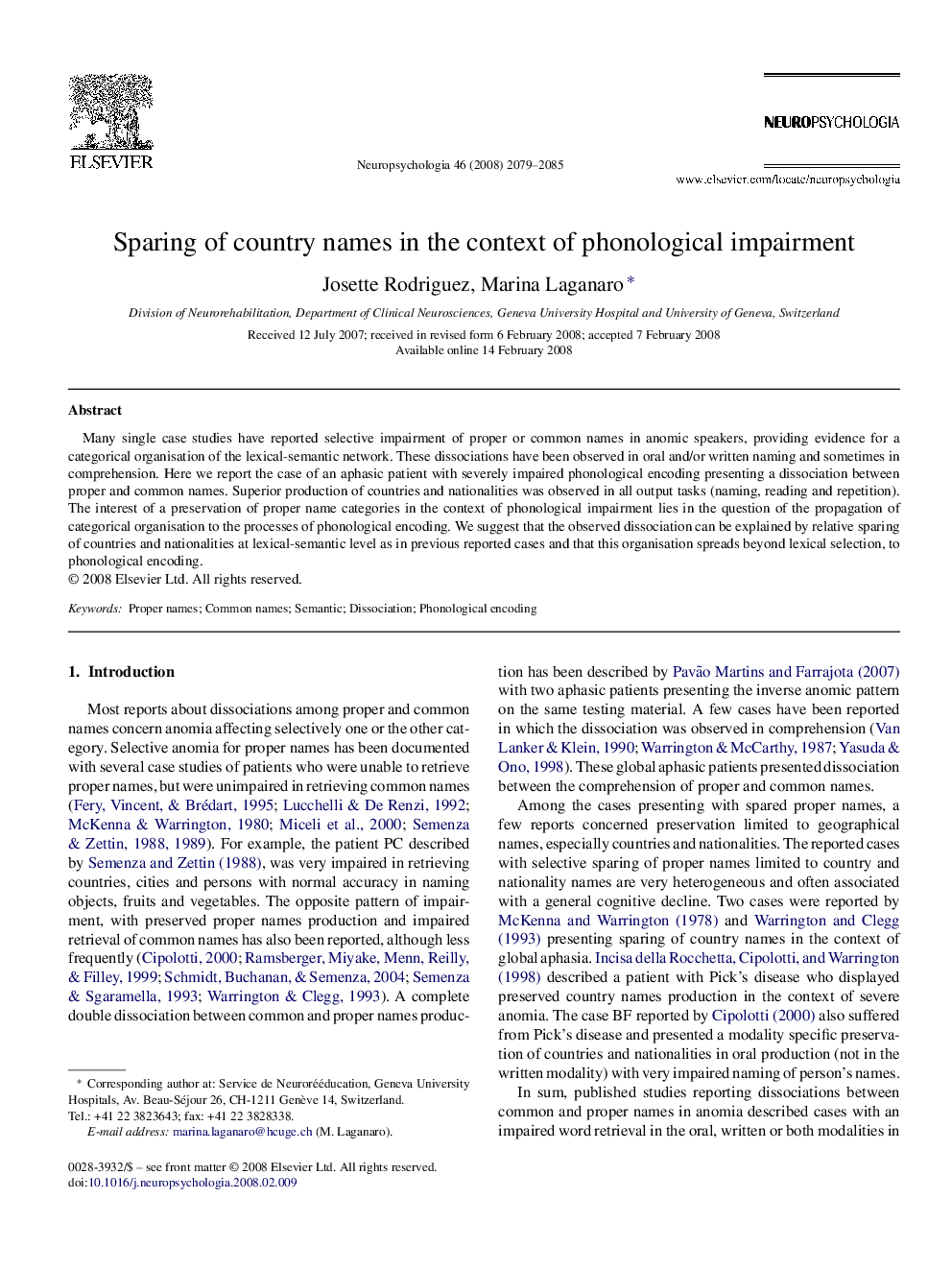 Sparing of country names in the context of phonological impairment