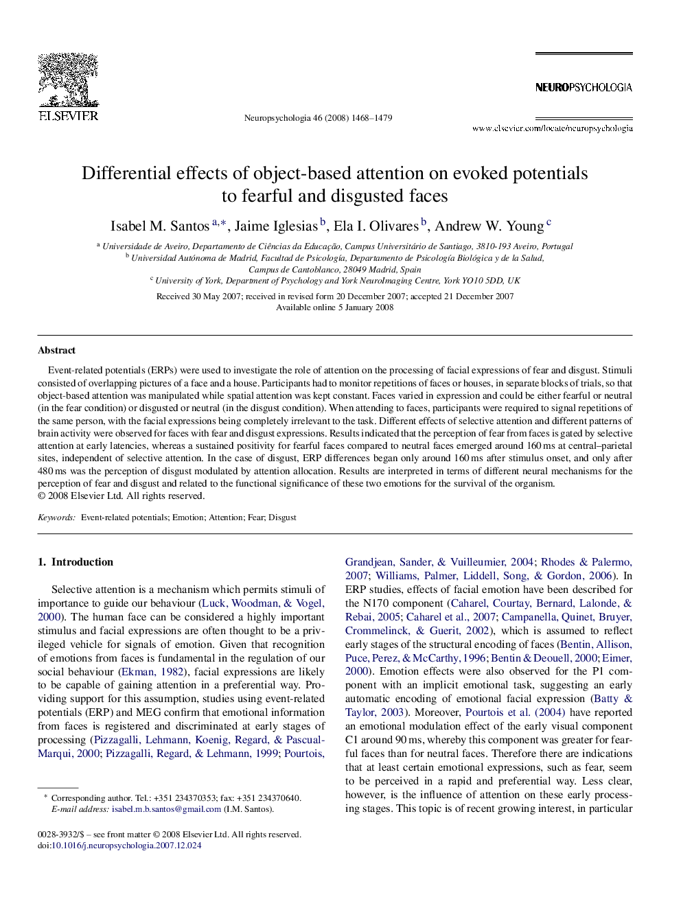 Differential effects of object-based attention on evoked potentials to fearful and disgusted faces