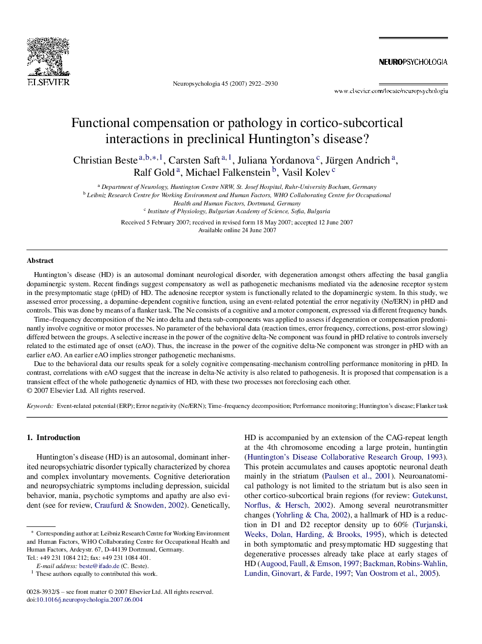 Functional compensation or pathology in cortico-subcortical interactions in preclinical Huntington's disease?