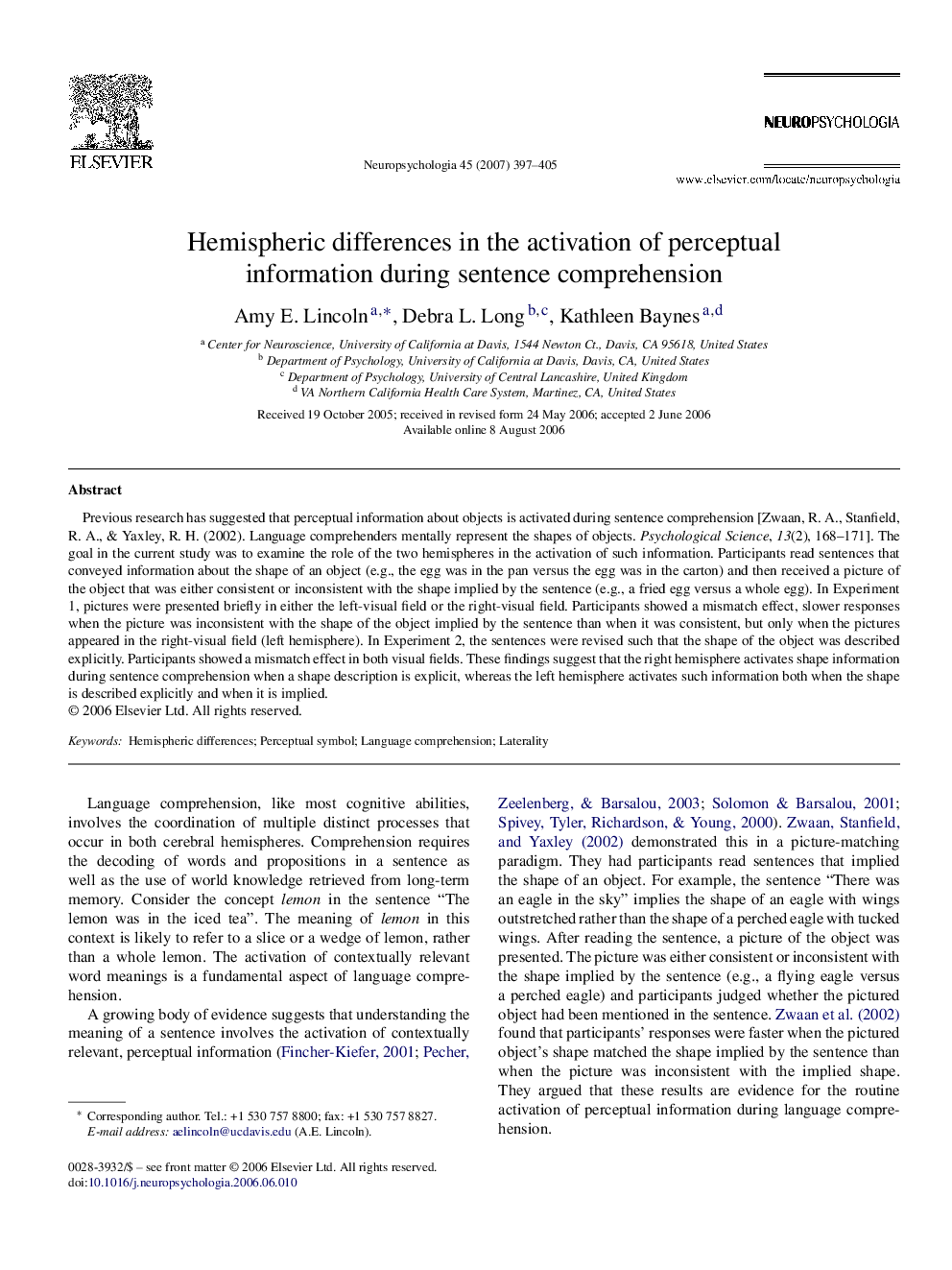 Hemispheric differences in the activation of perceptual information during sentence comprehension