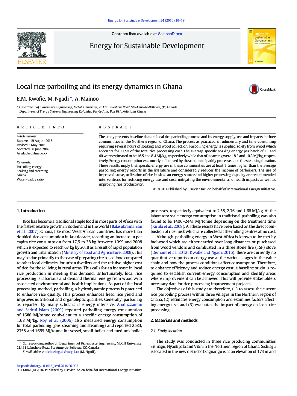 Local rice parboiling and its energy dynamics in Ghana