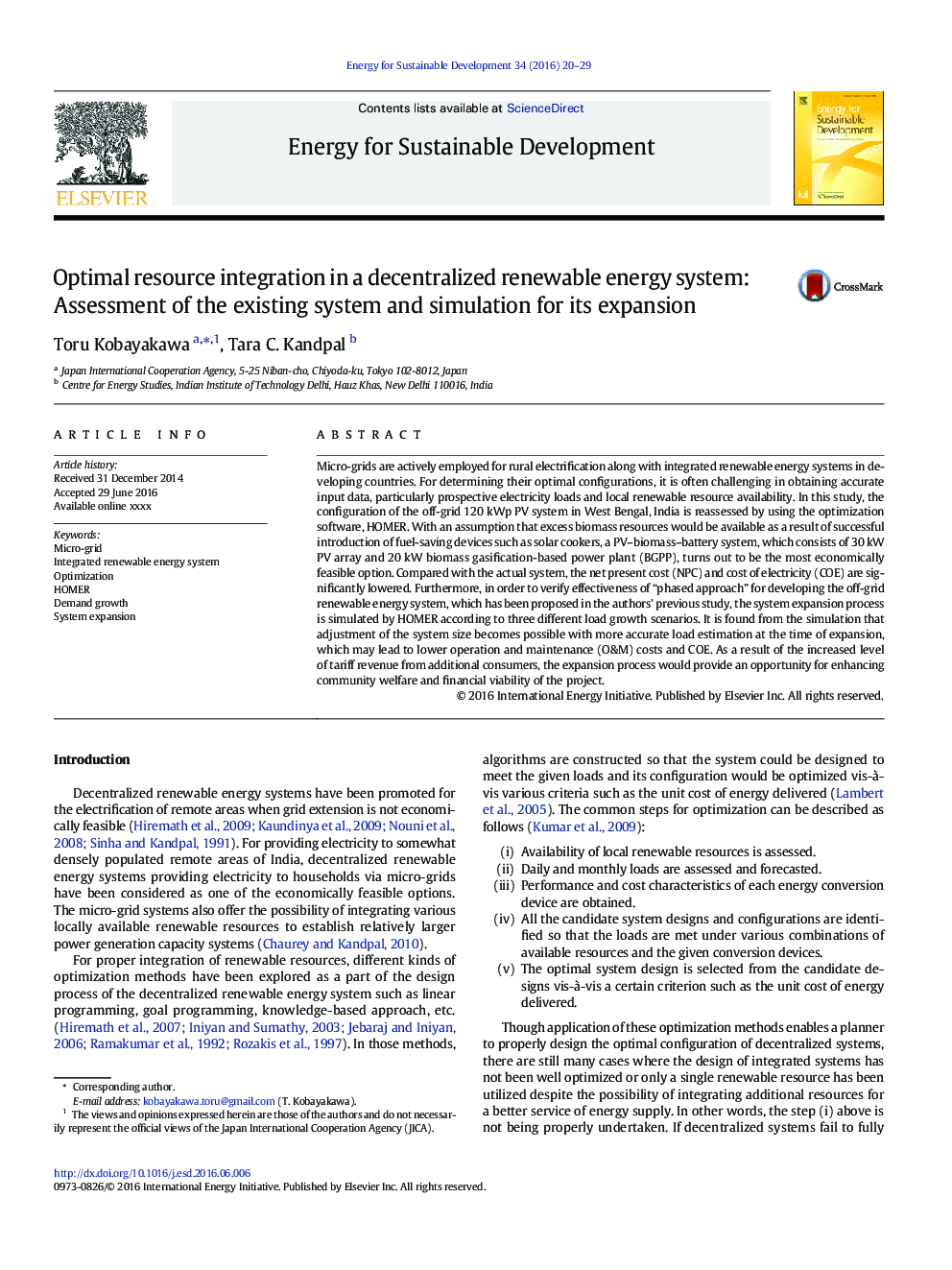 Optimal resource integration in a decentralized renewable energy system: Assessment of the existing system and simulation for its expansion