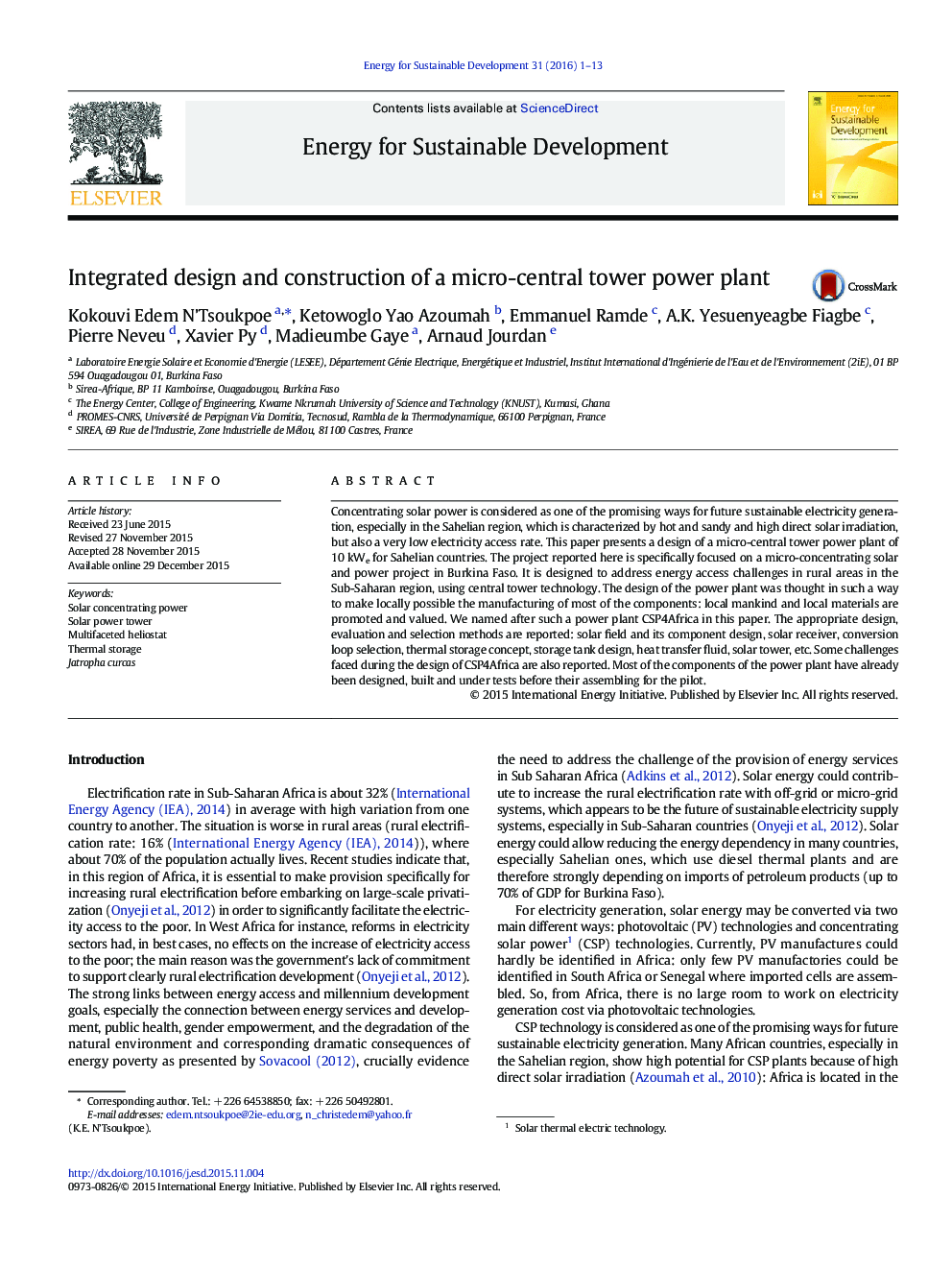 Integrated design and construction of a micro-central tower power plant