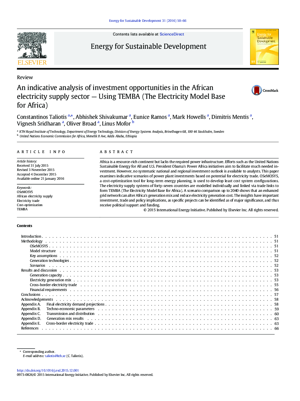 تجزیه و تحلیل حاکی از فرصت های سرمایه گذاری در بخش تامین انرژی برق آفریقا - استفاده از TEMBA (مدل پایه برق برای آفریقا)