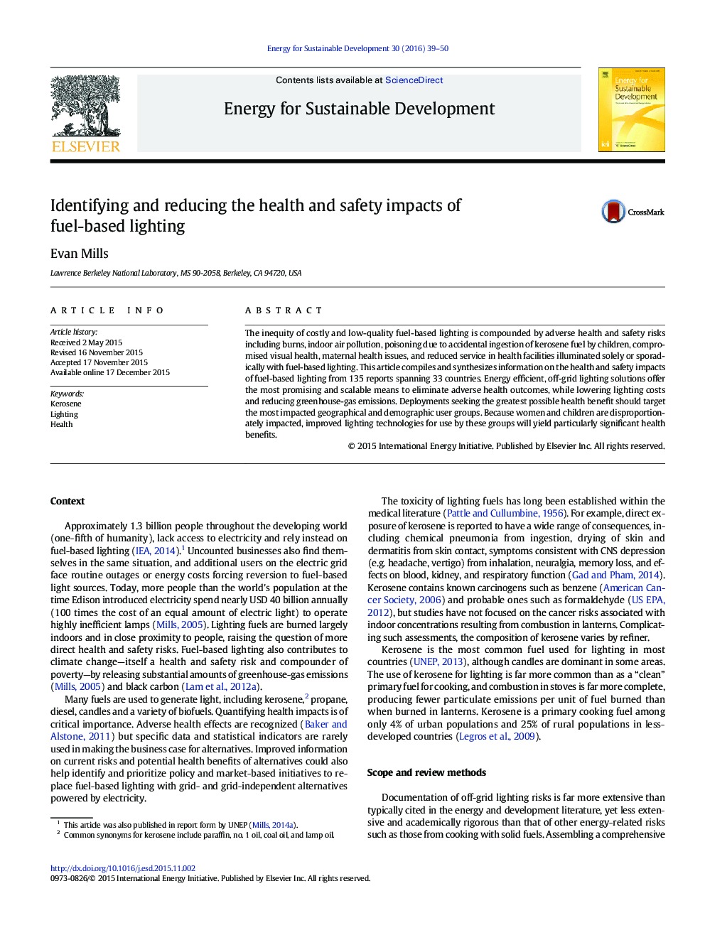 Identifying and reducing the health and safety impacts of fuel-based lighting