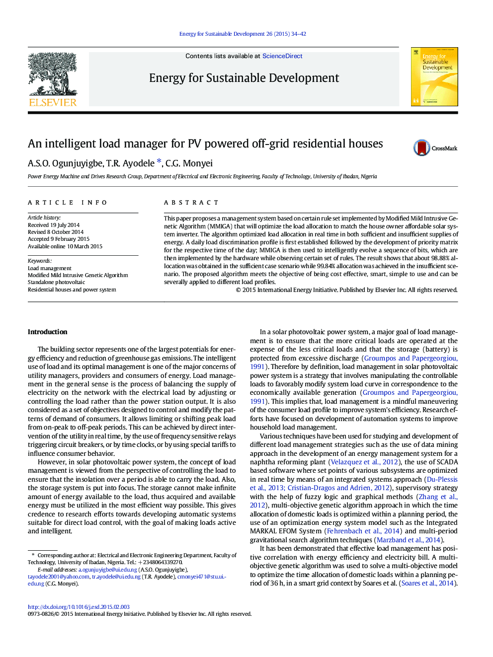 An intelligent load manager for PV powered off-grid residential houses