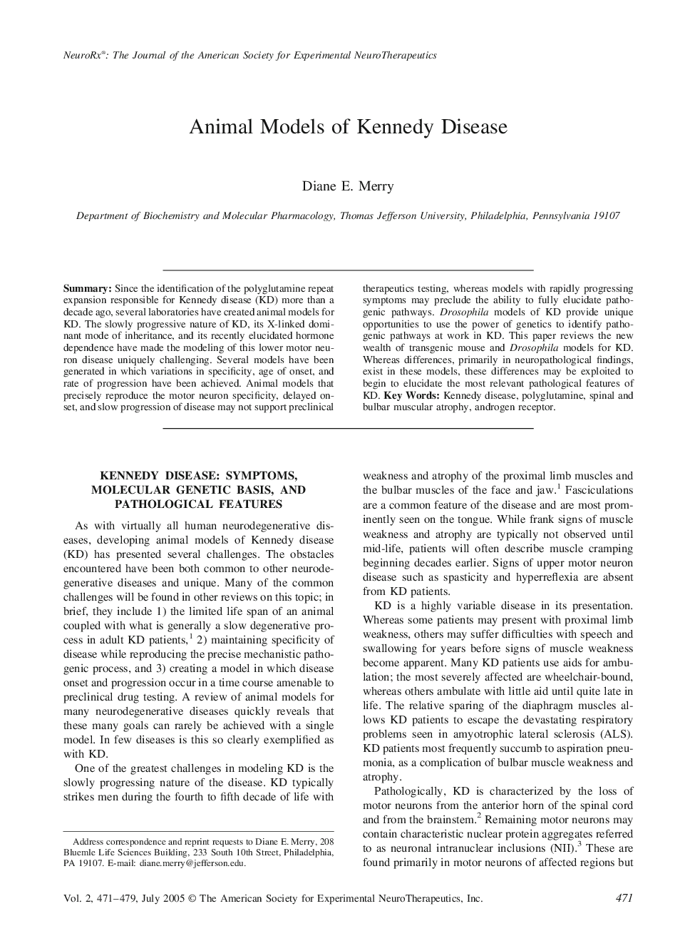 Animal Models of Kennedy Disease