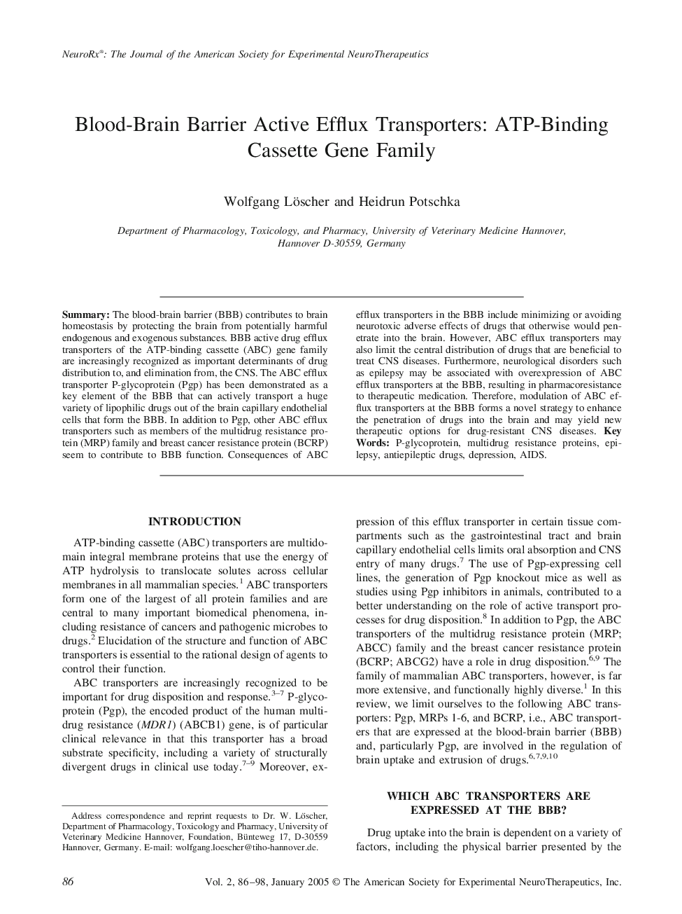 Blood-Brain Barrier Active Efflux Transporters: ATP-Binding Cassette Gene Family