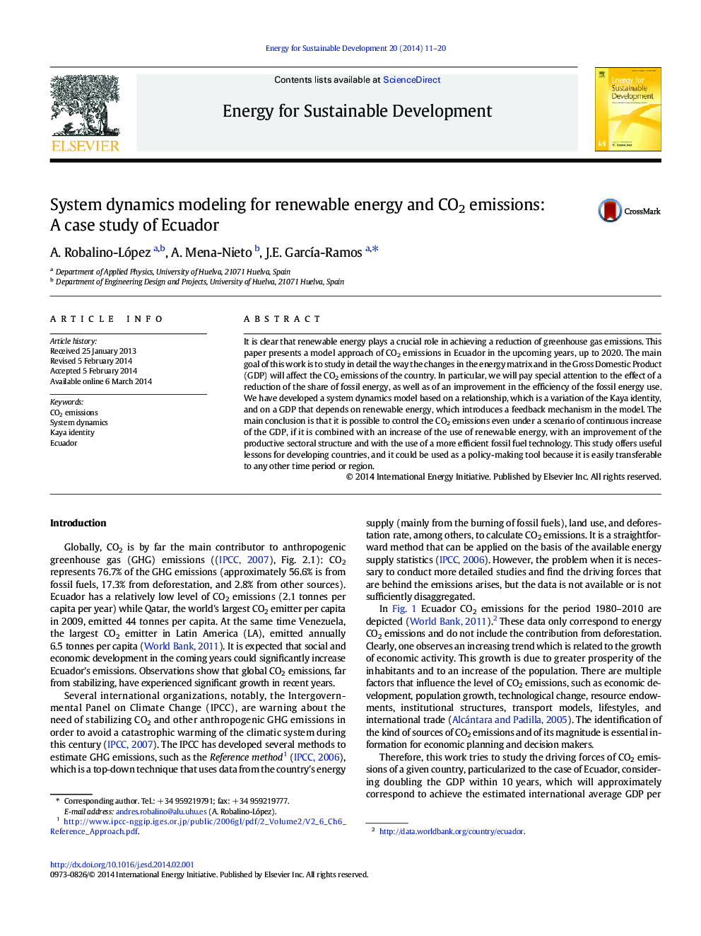 System dynamics modeling for renewable energy and CO2 emissions: A case study of Ecuador