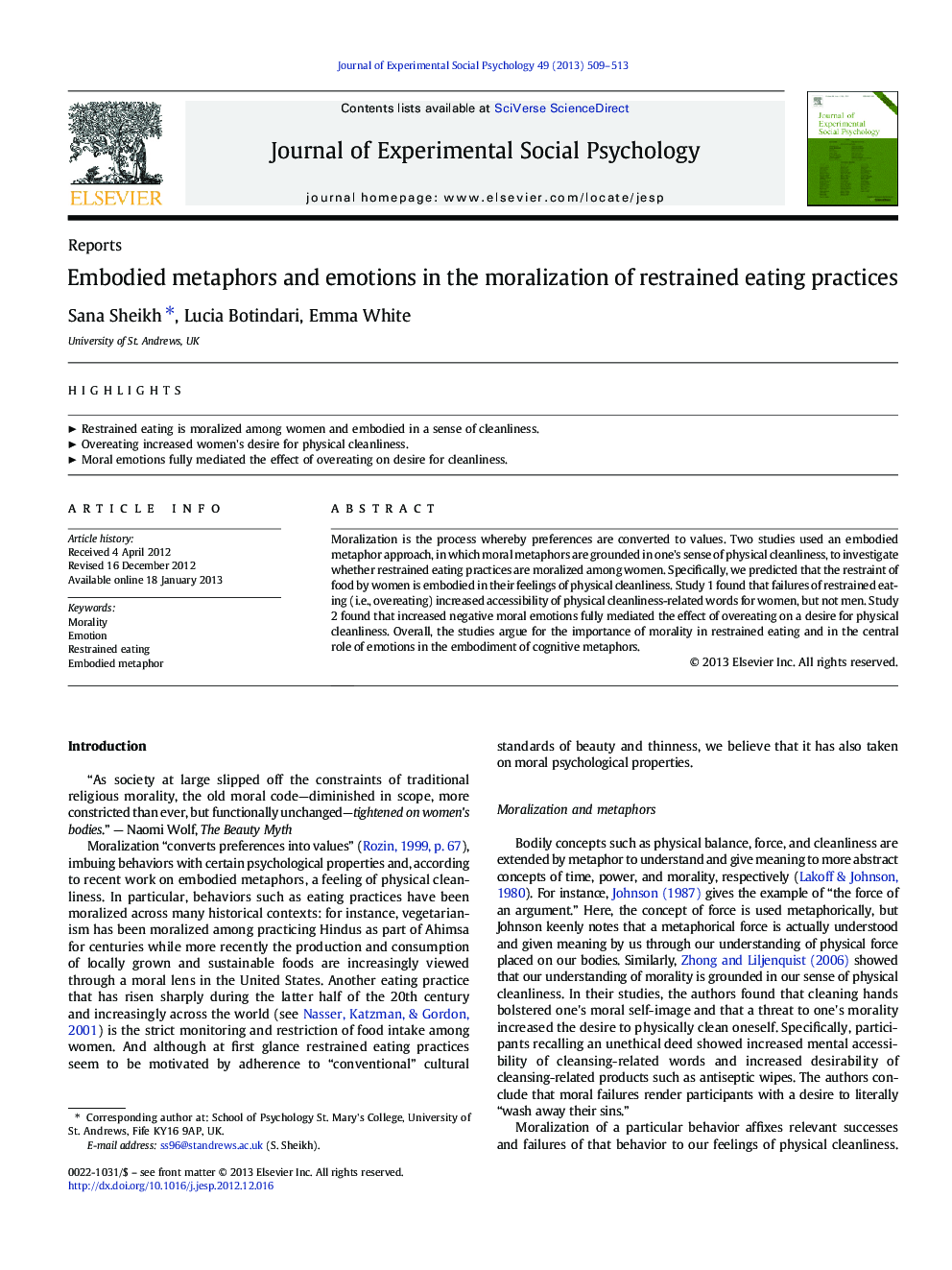 Embodied metaphors and emotions in the moralization of restrained eating practices