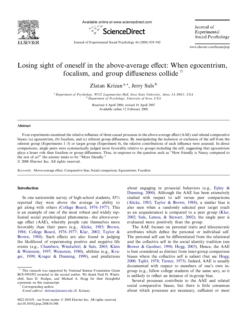 Losing sight of oneself in the above-average effect: When egocentrism, focalism, and group diffuseness collide