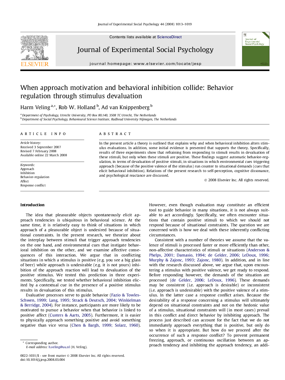 When approach motivation and behavioral inhibition collide: Behavior regulation through stimulus devaluation