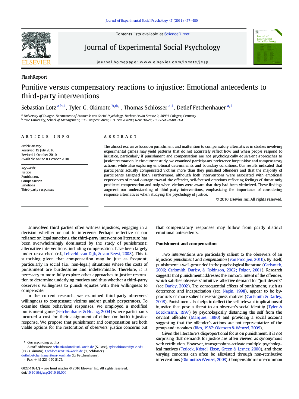 Punitive versus compensatory reactions to injustice: Emotional antecedents to third-party interventions