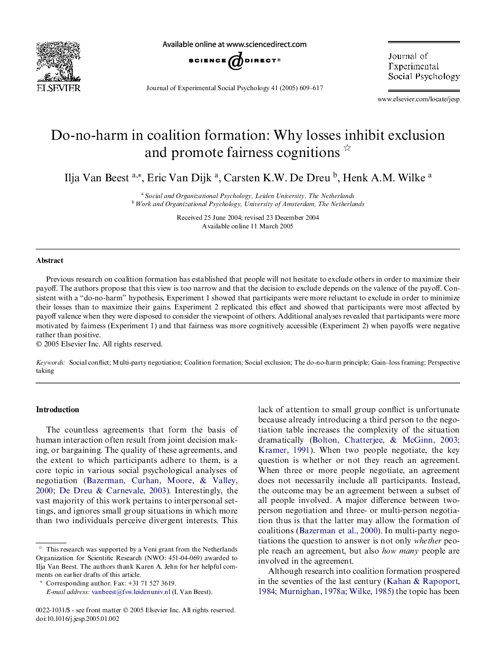 Do-no-harm in coalition formation: Why losses inhibit exclusion and promote fairness cognitions