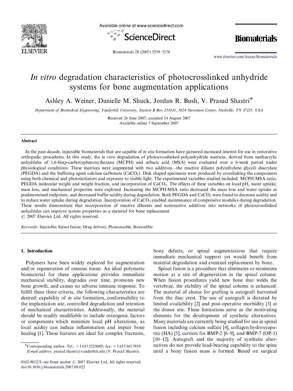 In vitro degradation characteristics of photocrosslinked anhydride systems for bone augmentation applications