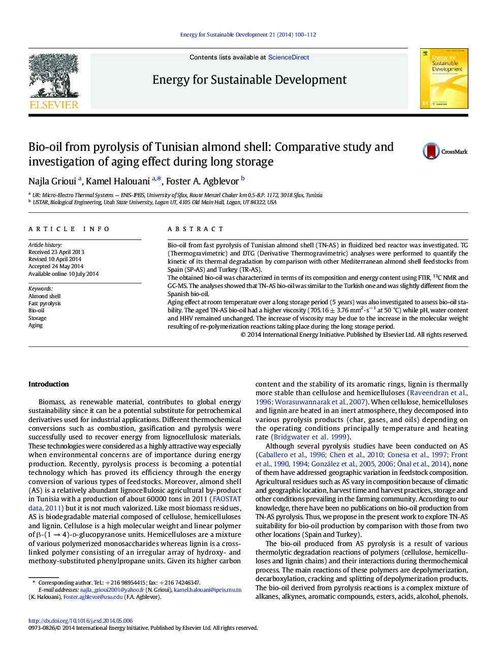 Bio-oil from pyrolysis of Tunisian almond shell: Comparative study and investigation of aging effect during long storage