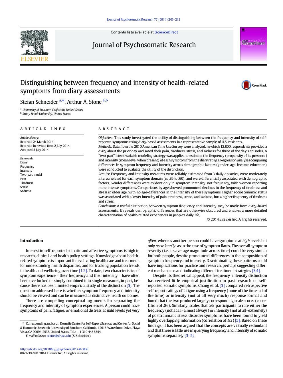 Distinguishing between frequency and intensity of health-related symptoms from diary assessments